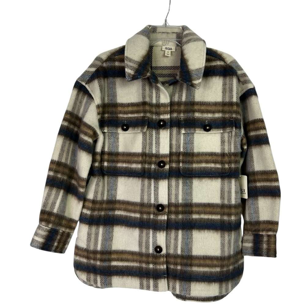 a.n.a. A New Approach Women’s Button Front Shirt/Jacket Sz XS 22% Wool Plaid